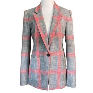 Halogen Pink Grey Black Large Print Plaid Blazer Jacket